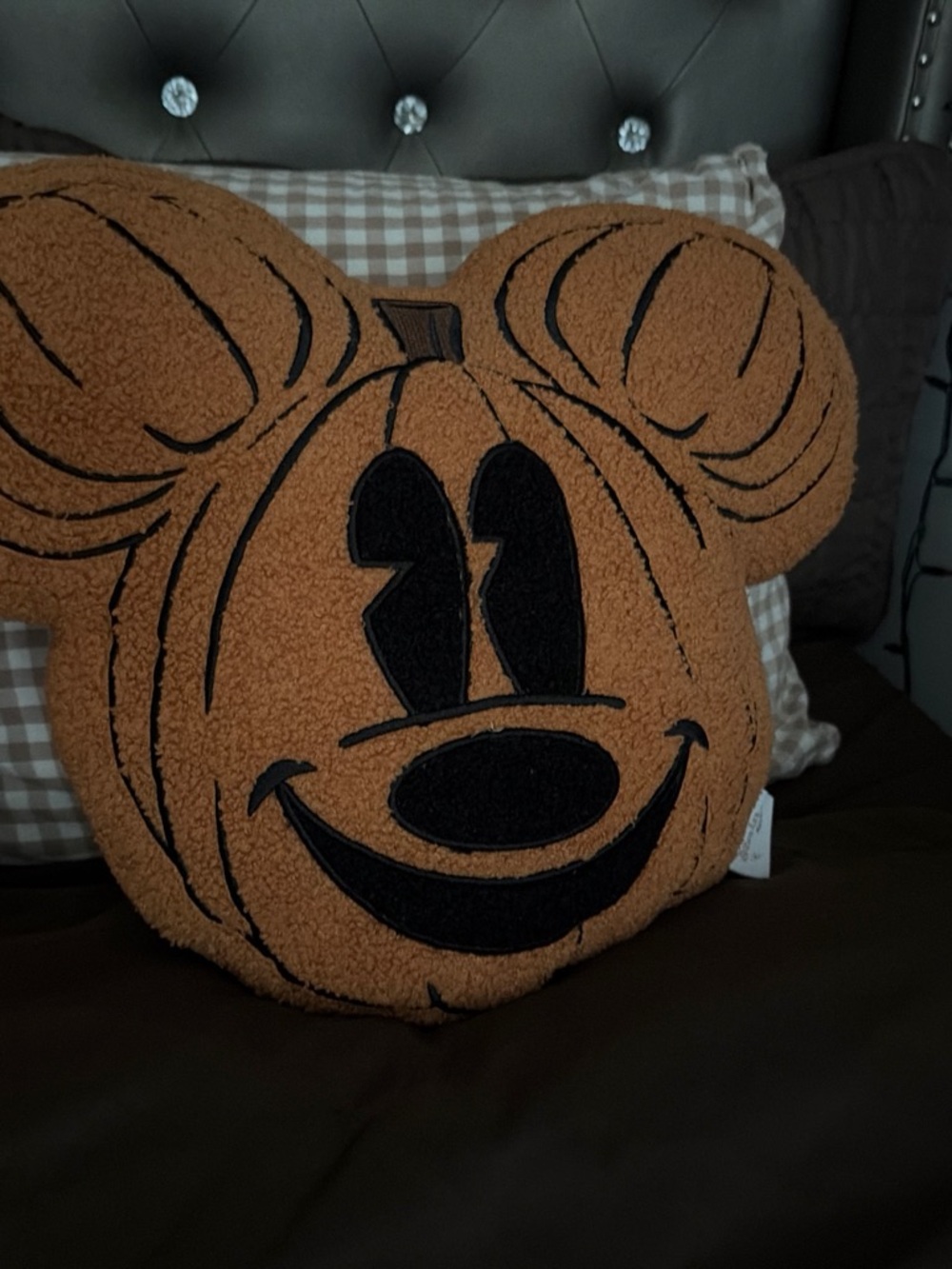 Plush Pumpkin Minnie and Mickey-Style Decorative Pillow - Orange